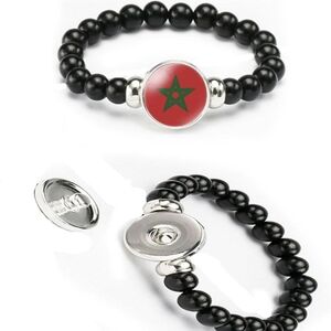 Black Beaded Bracelet with Red and Green Emblem